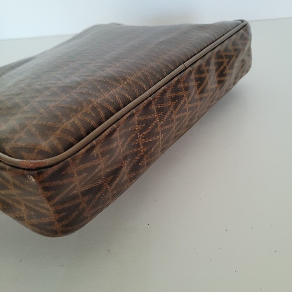 Mario Valentino Bag Clutch Unisex Vintage Pouch Zip Italian Brown Logo Handbag - Picture 8 of 12